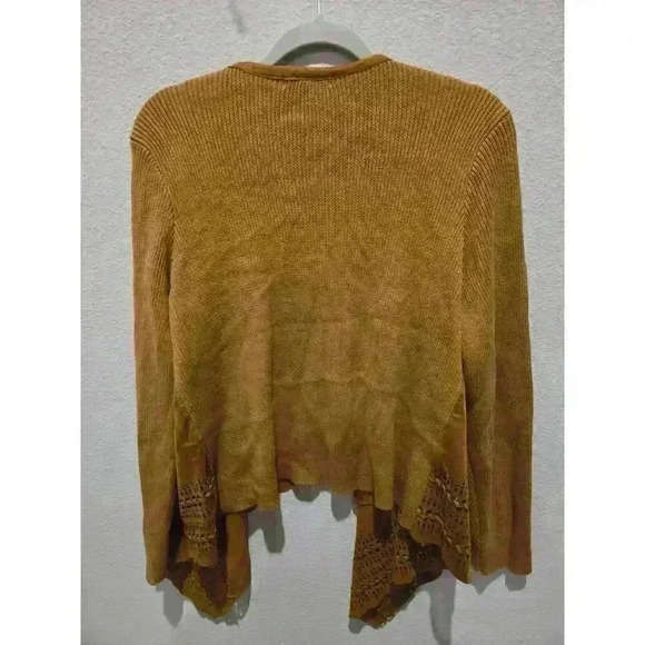 Westport Women's 1X Brown Faux-Suede Perforated Cardigan Sweater - Picture 9 of 9